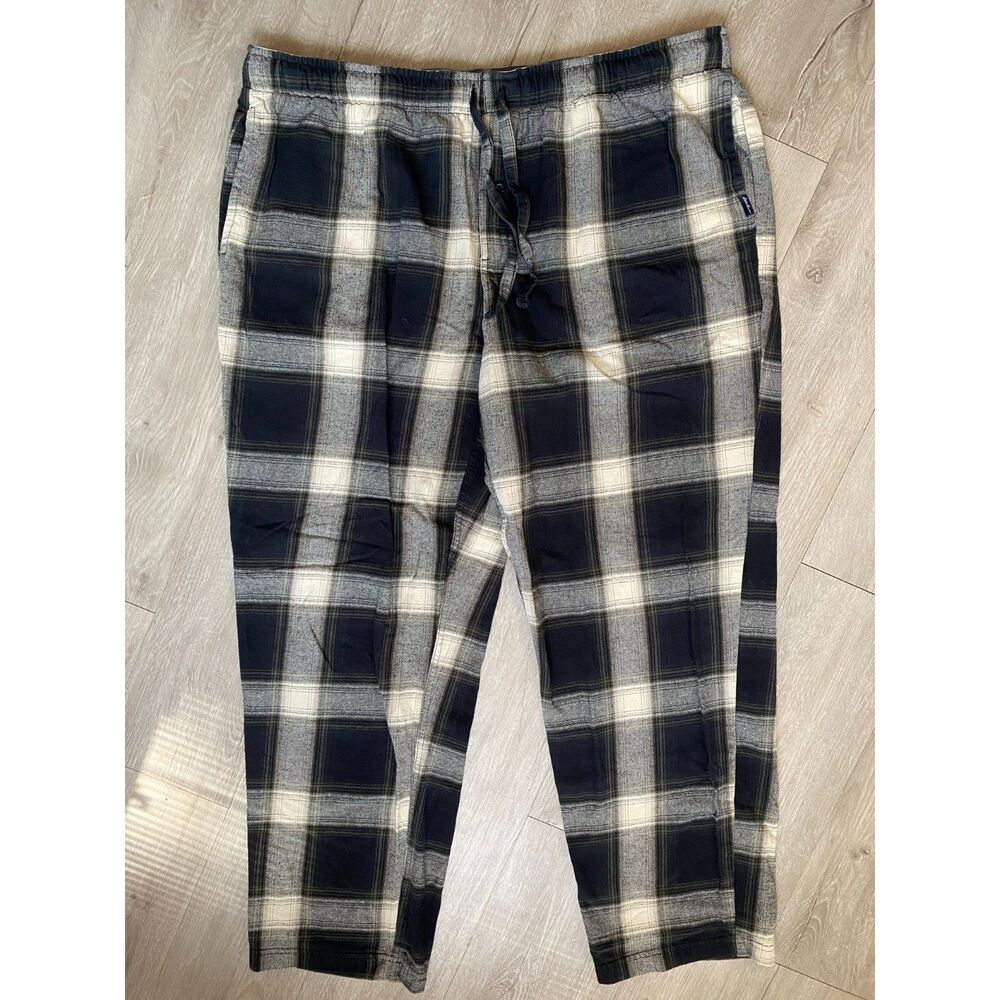 Eddie Bauer Lounge Men's XL Plaid Flannel Pajama Pants Black Gray Drawstring